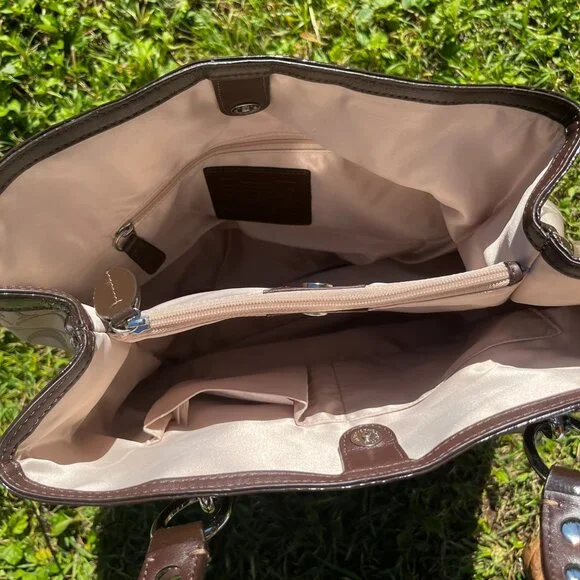 Penelope Signature Sateen North/South tote bag, Tan/Brown with cream lining - Picture 5 of 5